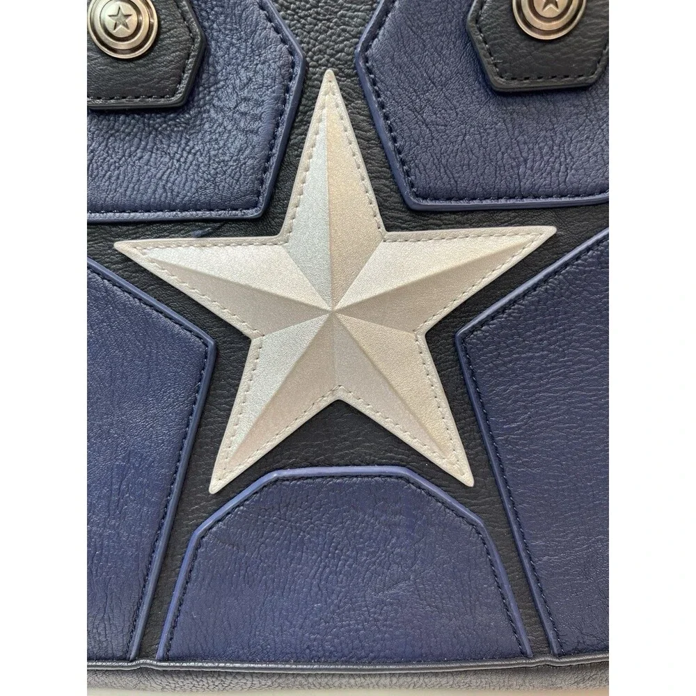 Loungefly Marvel Captain America Cosplay Crossbody Bag Silver Star Faux Leather